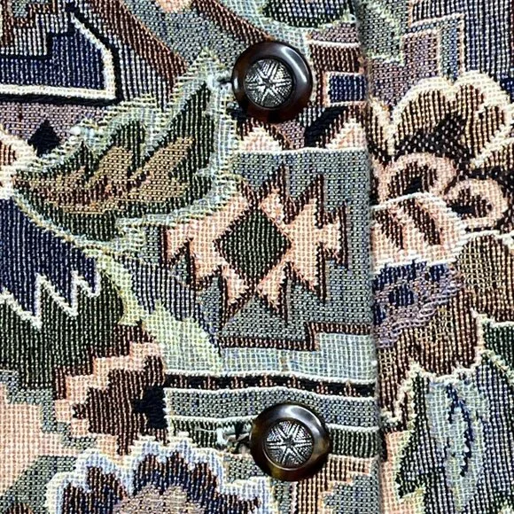 Banjo Dallas TX Crop Jacket Womens XL Tan Western Floral Aztec Brocade Long Slv - Picture 5 of 10